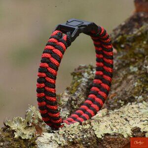 Men’s Black Red Paracord Bracelet Fits 6.5"–6.75" Wrist Handmade USA (ID202-203)